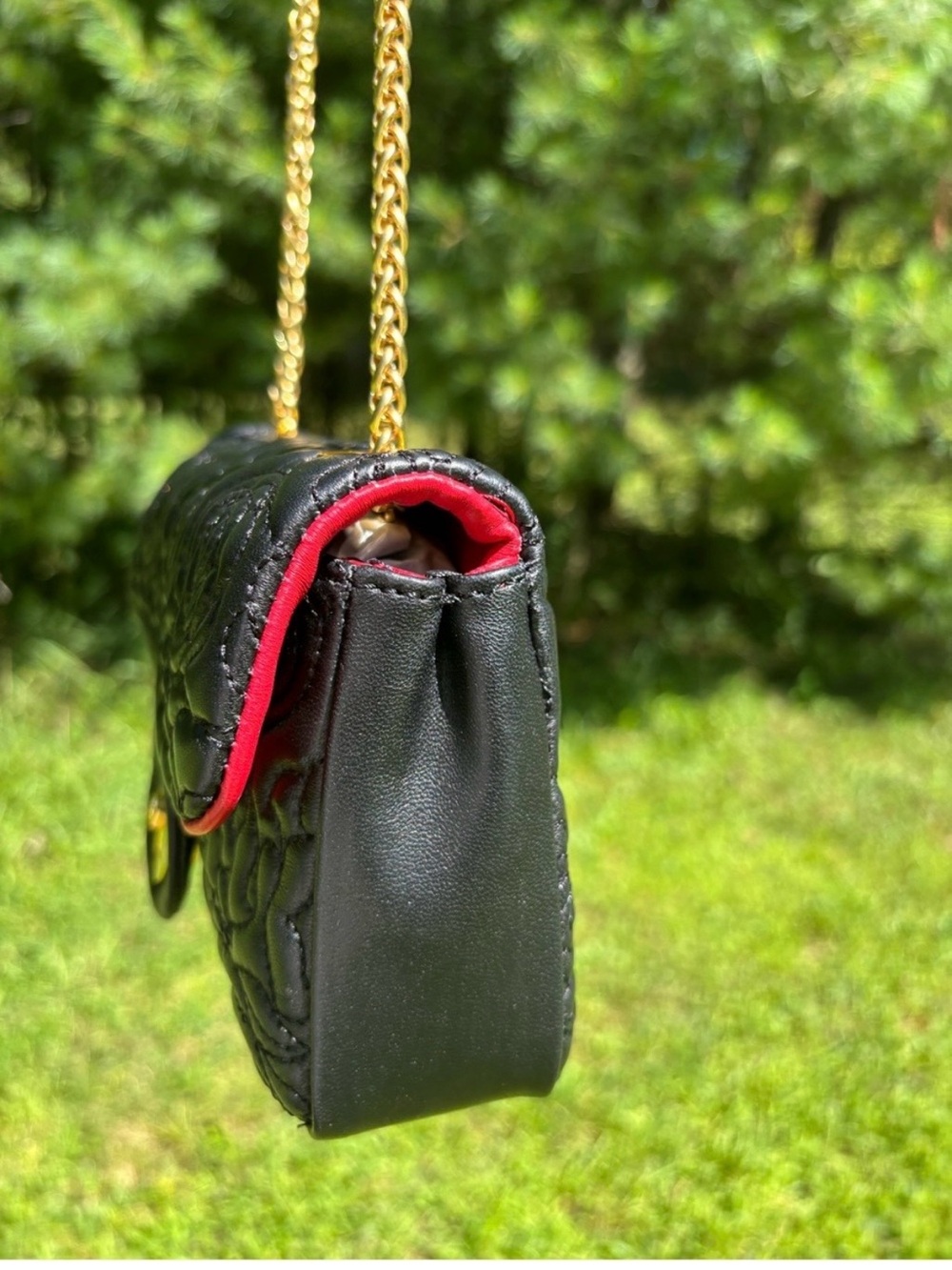 Sharif Black Quilted Heart Lock Chain Crossbody Bag with box - Picture 7 of 13